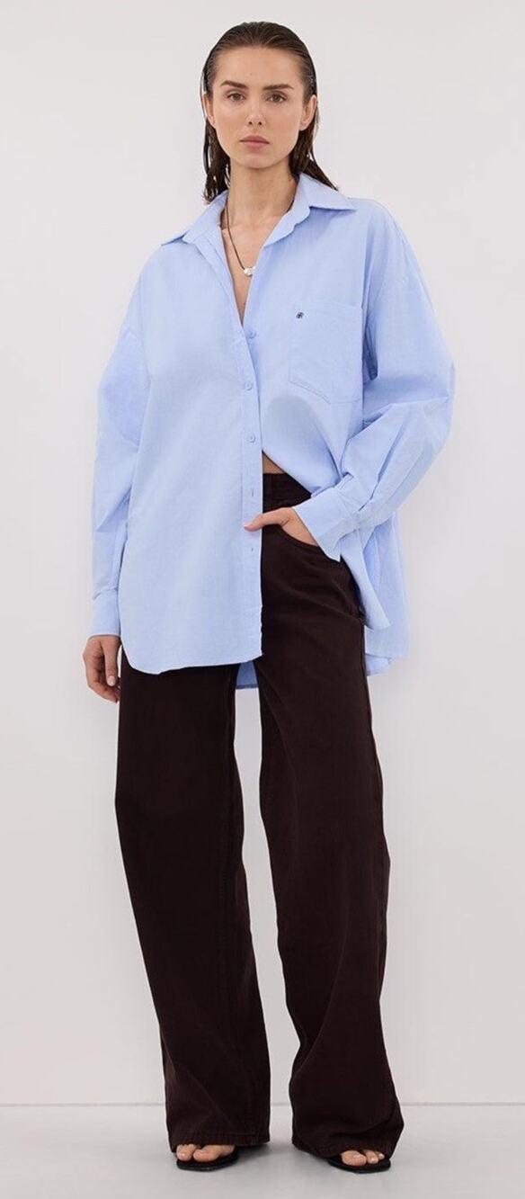 DISSH Rhea Oversized Cotton Button Down Shirt Womens US 4 Blue Relaxed Fit